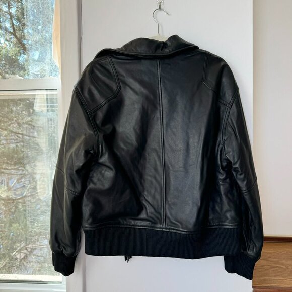 New Free People We The Free Leather Bomber Jacket Coat Collared in Black - Picture 5 of 10
